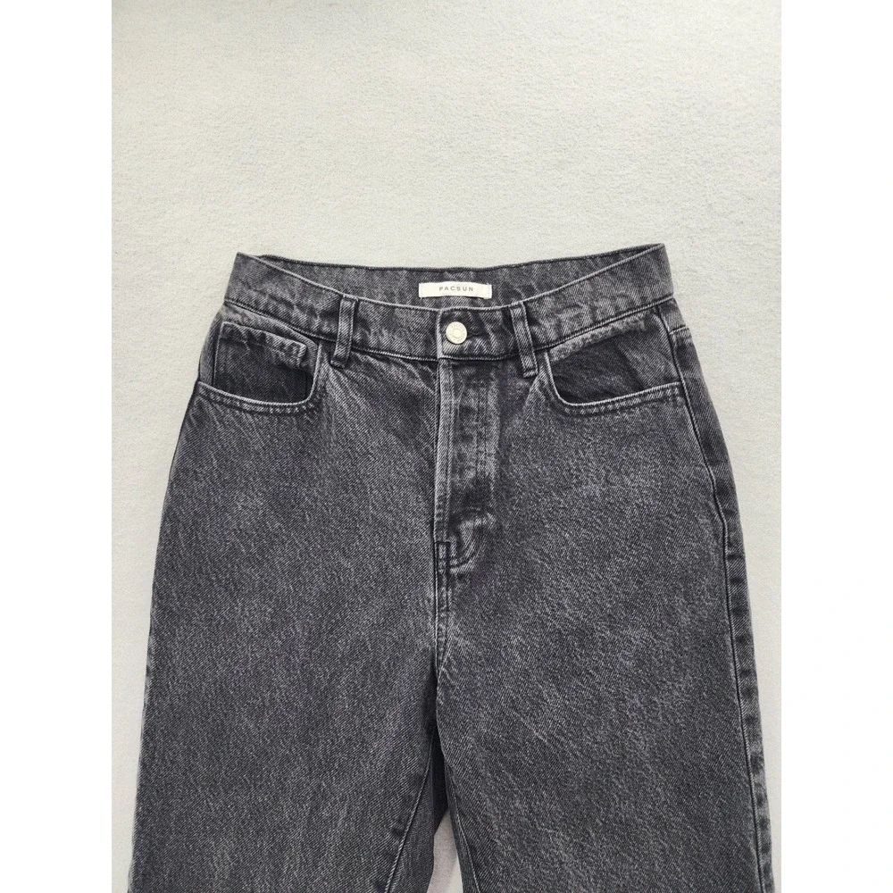 PacSun High Rise Straight Leg Jeans 26 Washed Black Button Fly Raw Hem Denim